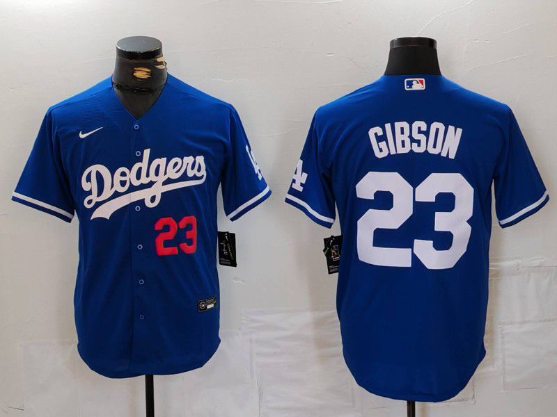Men Los Angeles Dodgers 23 Gibson Blue Nike Game 2024 MLB Jersey style 3